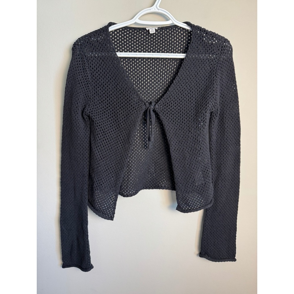 Garage Tie Front Open Knit Crochet Cardigan Sweater Coquette Boho Grunge Black S